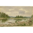 thumbnail image 2 of Anonymous 14x11 Black Ornate Wood Framed Double Matted Museum Art Print Titled: View of a River, 2 of 5