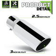 thumbnail image 3 of Magshion 2.5" Inlet 3" Outlet Stainless Steel Exhaust Muffler Straight-Through Round Diagonal Cut Chrome Roll Tip, 8.5" Length, 3 of 10