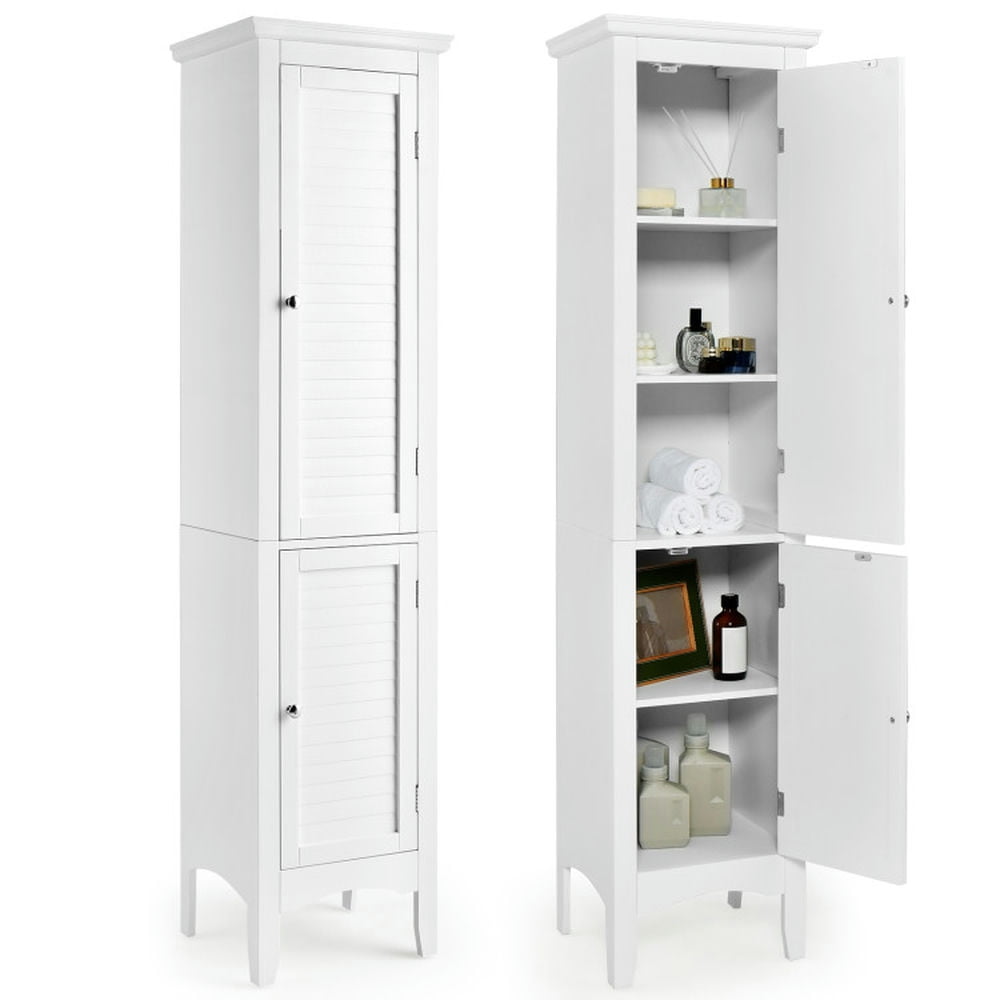 Finihen Bathroom Storage Cabinet, Bathroom Floor Cabinet, Tall Bathroom Floor Cabinet with Shutter Doors and Adjustable Shelf, for Bathroom, Living Room, Bedroom, Kitchen, White Finihen Bathroom Storage Cabinet, Bathroom Floor Cabinet, Tall Bathroom Floor Cabinet with Shutter Doors and Adjustable Shelf, for Bathroom, Living Room, Bedroom, Kitchen, White