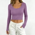 thumbnail image 3 of Stamzod Fitted T Shirts for Women Fashion U Neck Long Sleeve Crop Tops Casual Knit Ribbed Basic Tees, 3 of 8