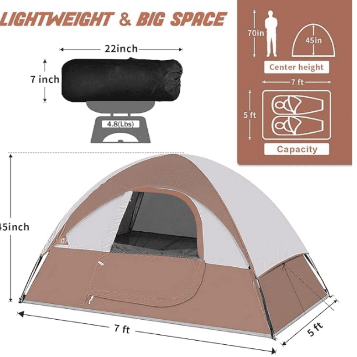 Camping Tent 2 Person, Waterproof Windproof Tent with Rainfly Easy Set up-Portable Dome Tents for Camping…