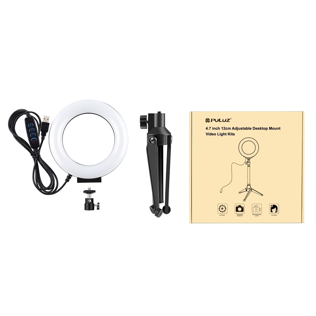 PULUZ 4.7 inch 12cm USB 3 Modes Dimmable LED Ring Vlogging Photography Video Lights + Desktop with