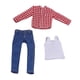 thumbnail image 3 of Ropa para figura masculina a escala 1/12: chaleco, camisa y vaqueros. Accesorios: disfraz clásico para hombre. Cuadrícula roja, 3 of 9