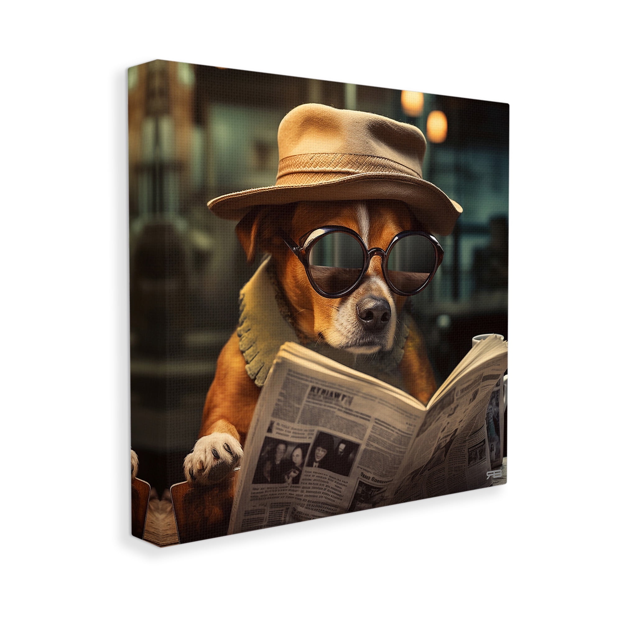 Stupell Industries Dog Reading Newspaper Animals & Insects Painting Gallery Wrapped Canvas Art Print Wall Art, 30 x 30