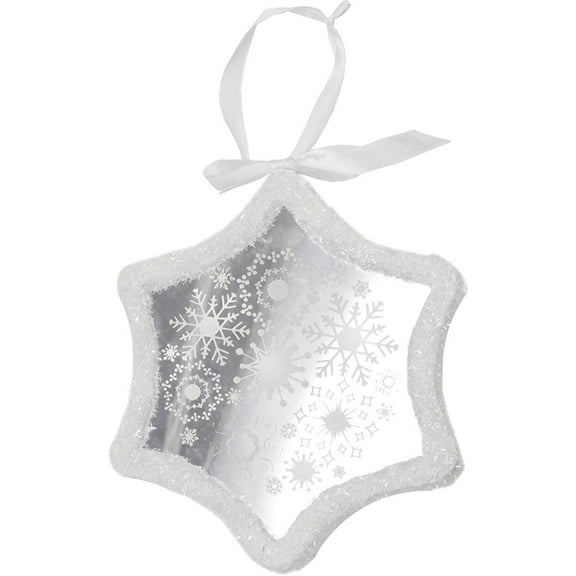 9" Pre-Lit LED White Sparkle Snowflake Scene Christmas Snowflake Ornament