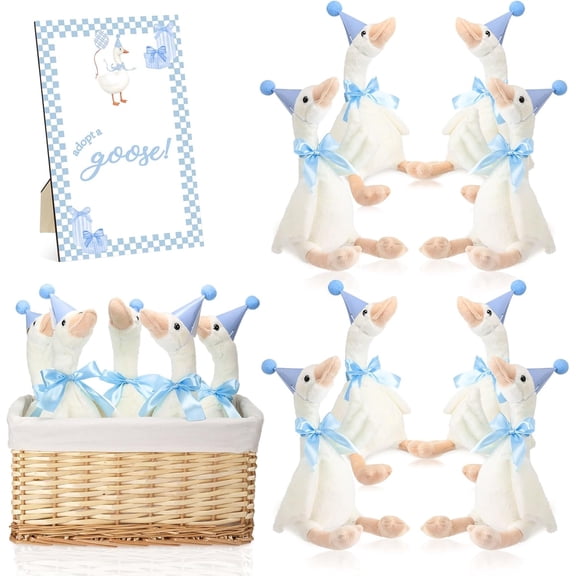 8 Sets One Silly Goose Birthday Decoration 11.8 Inch Soft Silly Goose Stuffed Animal Hat with Wood Table Decor for Birthday Party Decoration