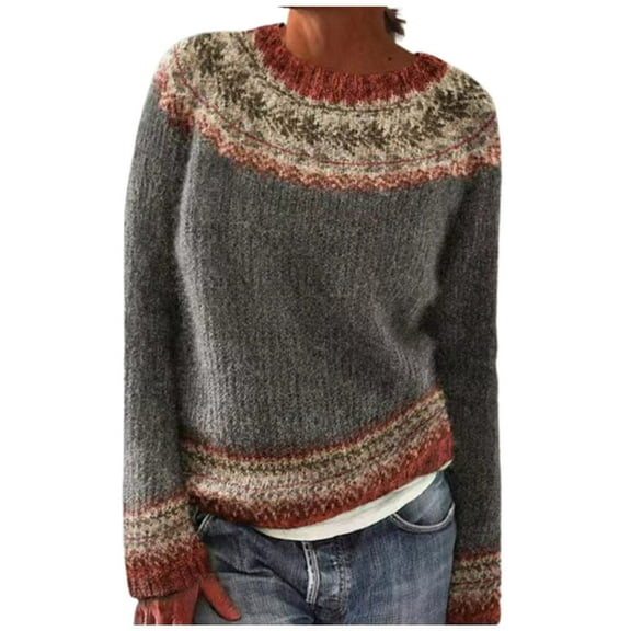 Women's Pullover Sweater - Casual Loose Long Sleeve Knitted Tops for Winter and Fall Fashion
