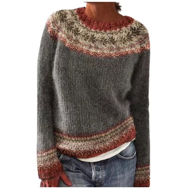 Aocisk Chandails pour Femmes Hiver Automne Décontracté Ample Manches Longues Chandail Tricoté Hauts Fil Doux Chandail Confortable Col Rond Gris G