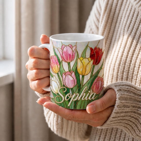 Tulip Flower Mug Spring Floral Coffee Mug Colorful Botanical Mug Garden Lover Gift Cute Aesthetic Mug Gift for Her