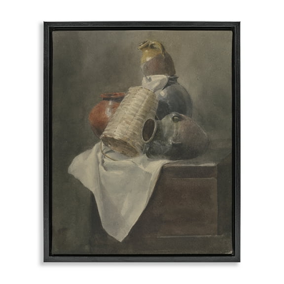 Stupell Industries Muted Vases Still Life History & Language Painting Black Floater Framed Canvas Art Print Wall Art, 17 x 21