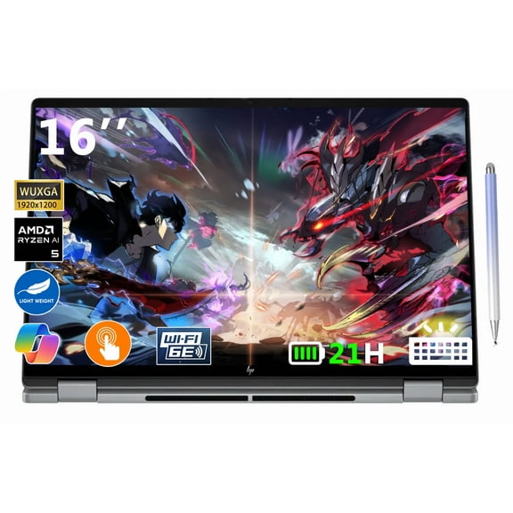 HP Envy OmniBook X Flip 2-in-1 Laptop 16" FHD  Touch, Copilot  PC, AMD Ryzen AI 5 340 (8-Core), 16GB RAM, 512GB SSD, AMD Radeon 840M, 21H Battery, Win 11 Pro, Meteor Silver, W/Stylus