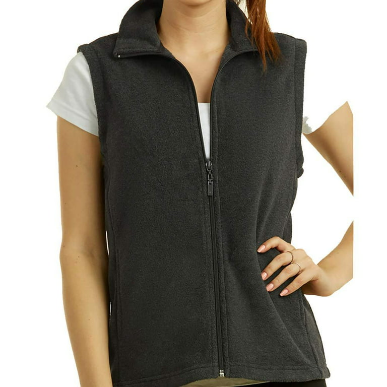 DailyWear Womens Full-Zip Plush Polar Fleece Vest (Charcoal Grey, Large)