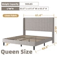 thumbnail image 3 of Frostbloom Queen Size Linen Fabric Upholstered Bed with Wingback Headboard, Beige, 3 of 8