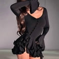 thumbnail image 4 of Women'S Long Sleeve Wedding Guest Dresses Sexy Deep V Neck Flare Ruffle Bodycon Dress Black (Black Edge) L, 4 of 9