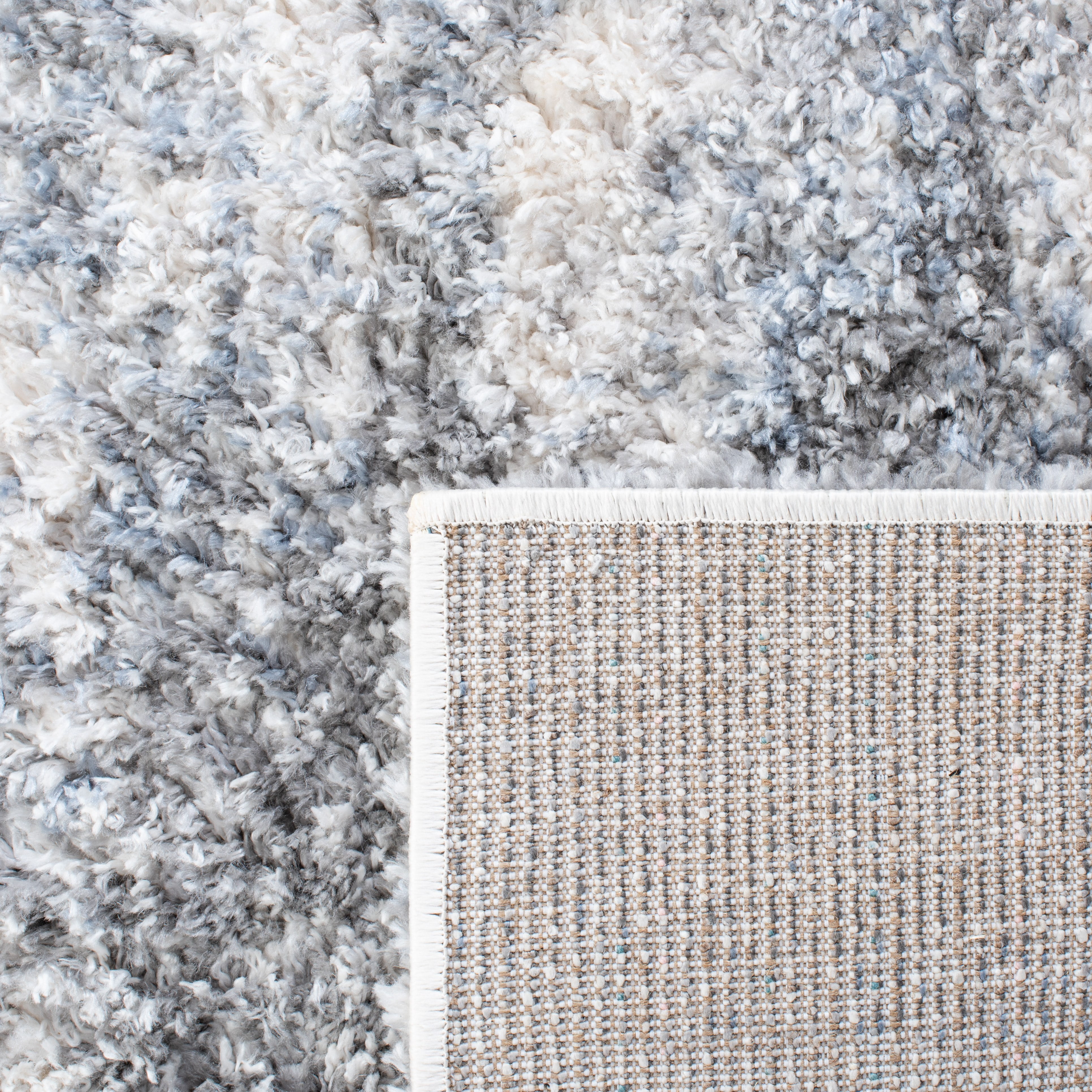 SAFAVIEH Berber Kyler Abstract Shag Area Rug, Ivory/Gray, 9' x 12'