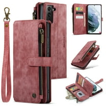 for Samsung Galaxy S21 Plus Case Wallet for Women and Men, Samsung Galaxy S21 Plus Case, PU Leather Magnetic Flip Strap Wristlet Zipper Card Holder Wallet Business Phone Cover for S21 Plus, Red