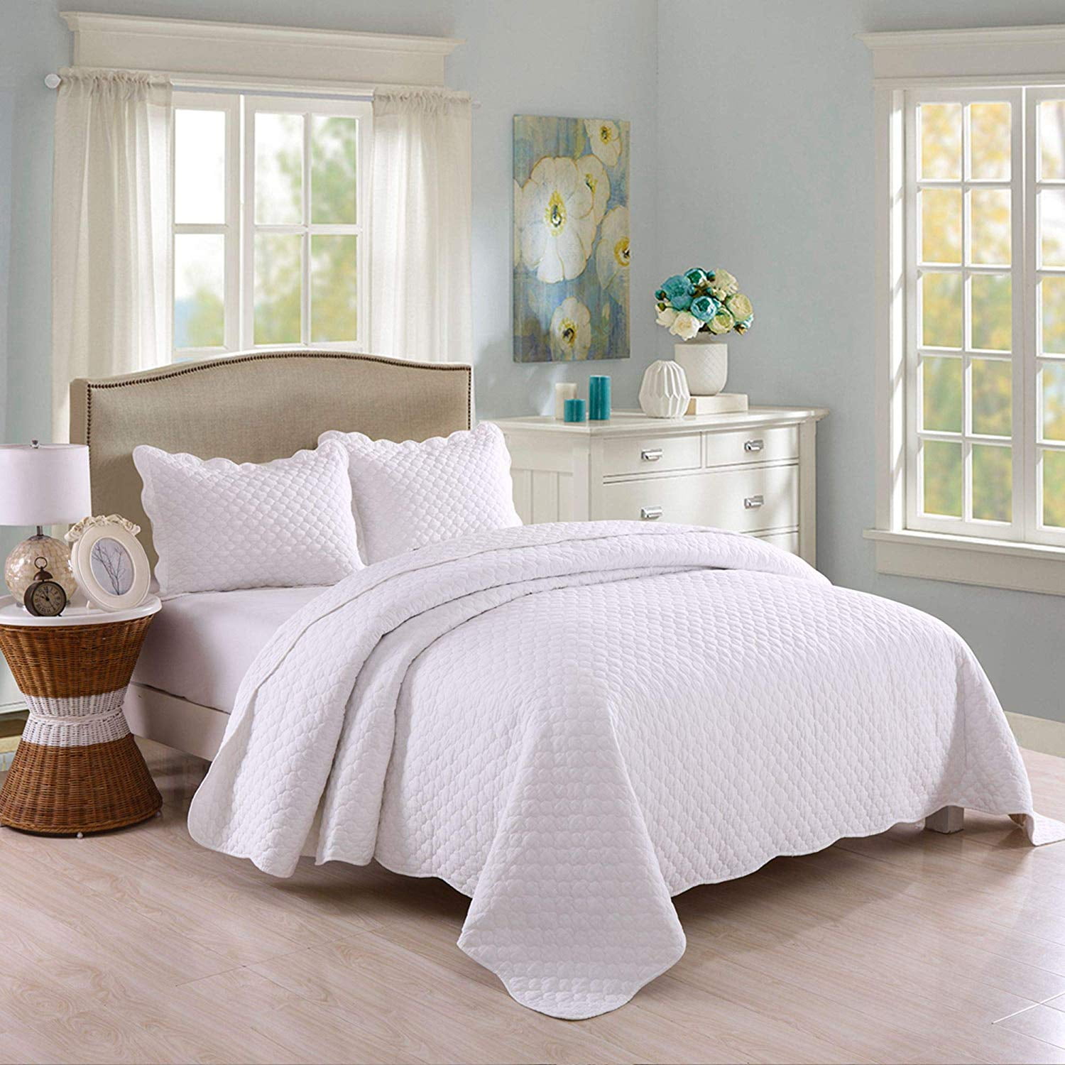 Details about   Queen's House Farmhouse Ruffled Comforter Set,White Lightweight Fluffy Comforter 