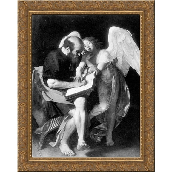St. Matthew and the Angel 20x23 Gold Ornate Wood Framed Canvas Art by Caravaggio