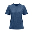 thumbnail image 4 of Women's Crew Neck Washed Short Sleeve Tee Loose Fit Vintage Denim Basic Tops for Women Blue 2XL, 4 of 9