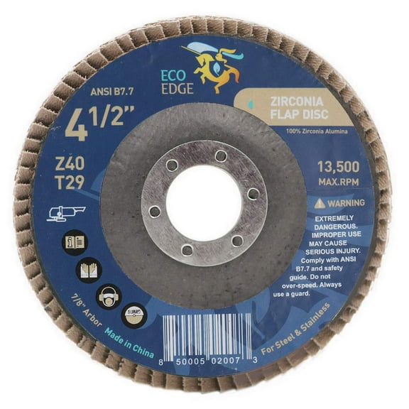 Eco Edge 10-Pack 4.5-Inch 40 Grit Germany VSM Premium ZIRCONIA Flap Discs (4-1/2" x 7/8" Arbor, Bevel Type 29) For Angle Grinder