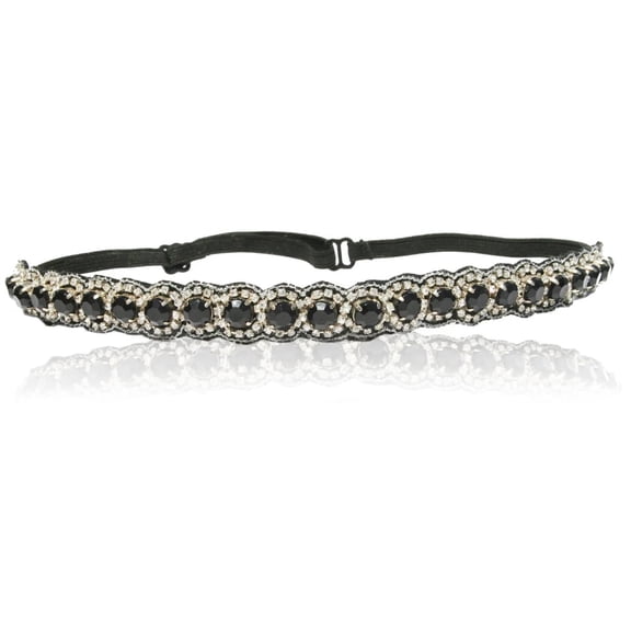 Great Gatsby Headband In Black with Diamond Accent Gatsby Flapper 1920's Rhinestone and Beaded Headband with Ribbon Ties Band.