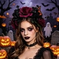 thumbnail image 6 of Slccxzc Gothic Rose Flower Crown Headband Butterfly Hair Wreath for Halloween Day of the Dead, 6 of 7