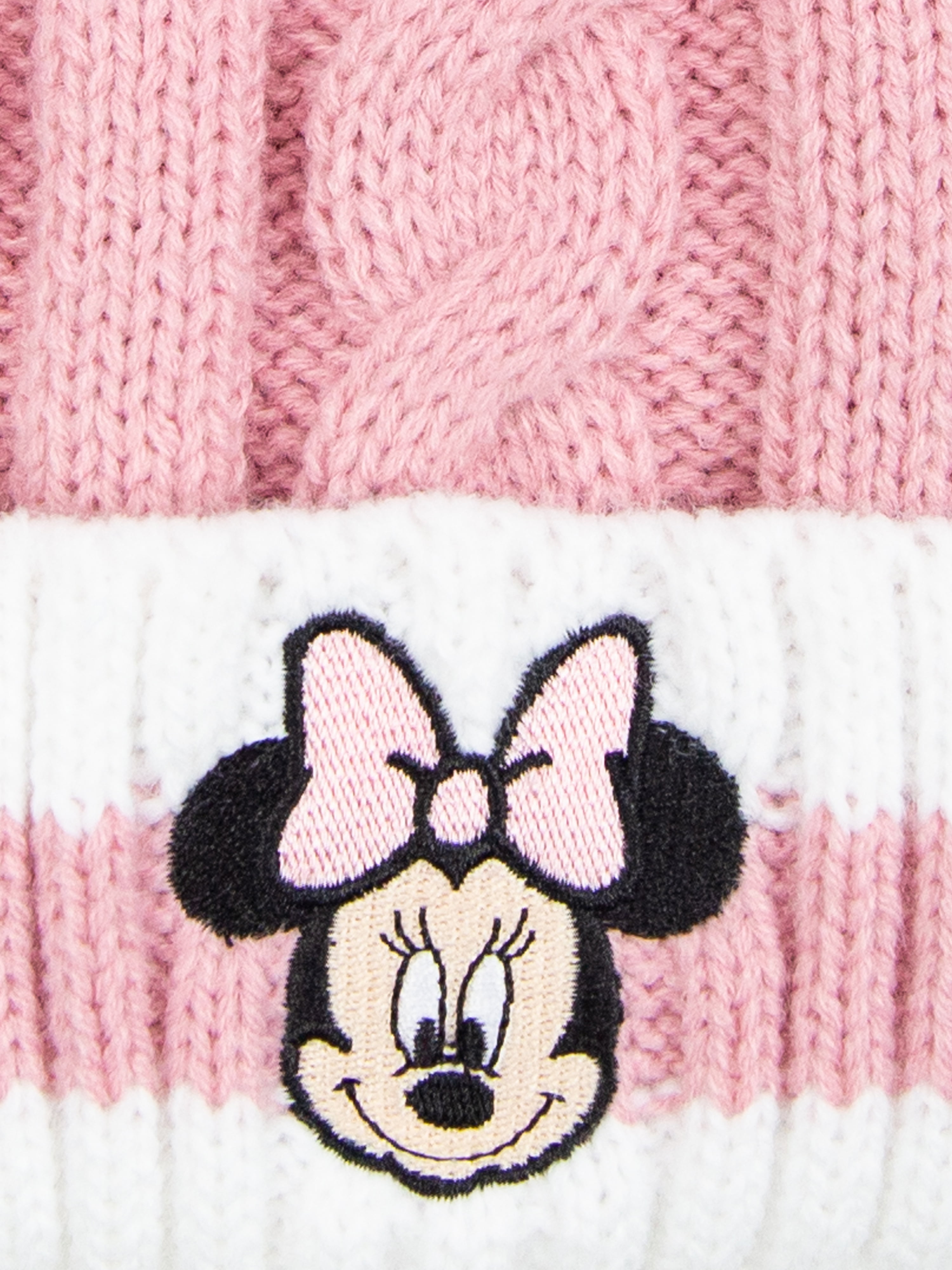 FAGOTTINO Baby Girl's Pink Hat with pompom and Minnie Mouse patch