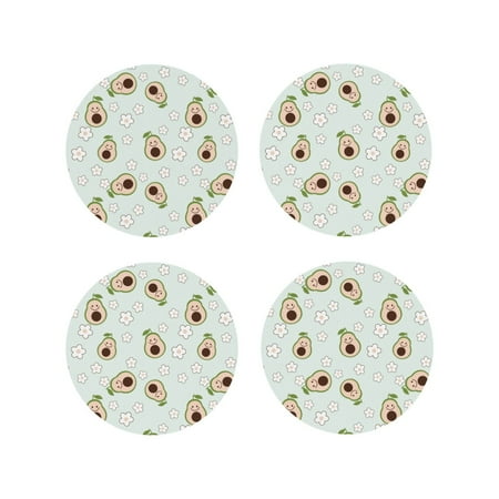 

Coasters Set of 4 - Cute Avocado Flower Green Drink Coasters for Tabletop Protection Leather Coasters for Living Room Decor and Housewarming Gift Round Shape