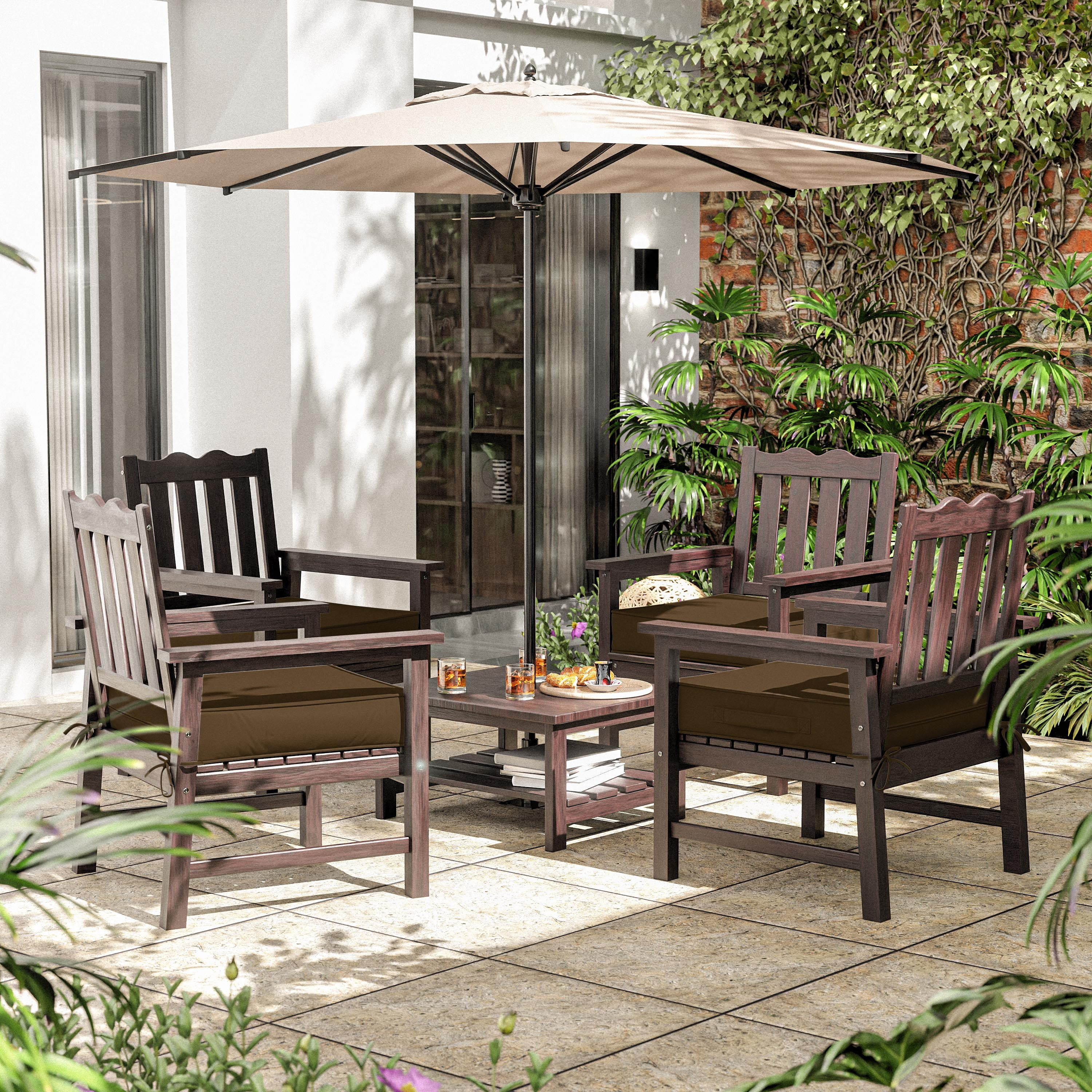 Pakunoda Outdoor Chair Cushions 18.5 X 16 X 4 Inch, 2-Piece Patio Seat Pad Cushions, Waterproof Outdoor Seat Cushions Square Corner with Handle and Ties, Chocolate