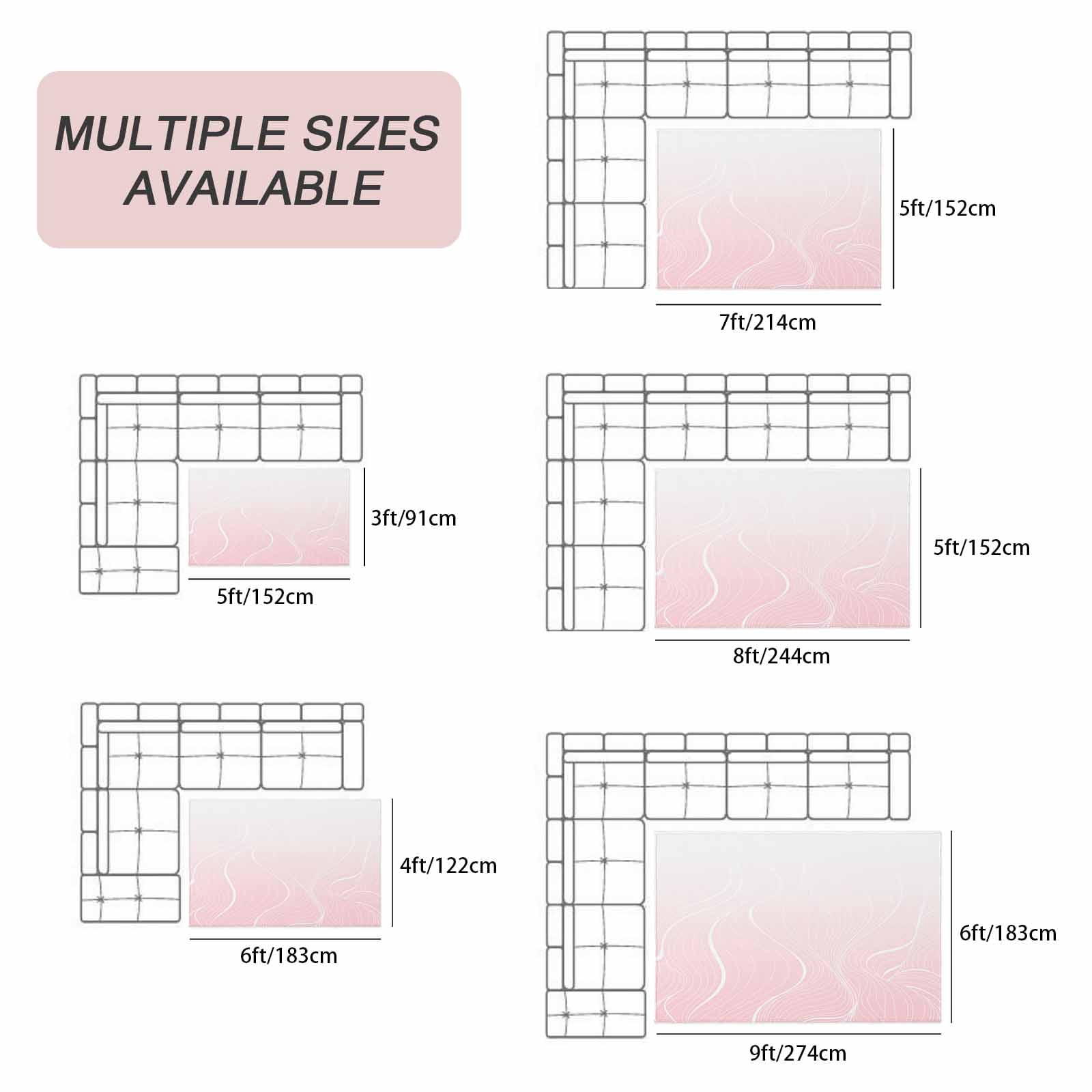 Outdoor Rug 3x5 ft Ombre Pink Stripes Outdoor Large Area Rug Non Slip Rubber Striped Lines Waves Front Door Mat RV Rug Camping Carpet Patio Outdoor Rugs for Backyard Balcony Deck Porch Indoor