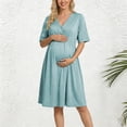 thumbnail image 2 of Krdevn Womens V Neck Wrap Maternity Dress Short Sleeve Elastic Waist Soft Knee Length Postpartum Pregnancy Daily Summer Dress,XL, 2 of 4