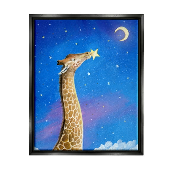 Stupell Industries Giraffe In Night Sky Animals & Insects Painting Black Floater Framed Art Print Wall Art, 17 x 21