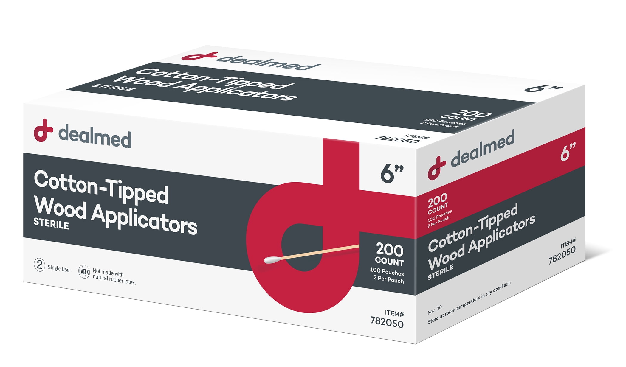 Dealmed Cotton Tipped Wood Applicators Sterile 2's, 6', 100/Bx