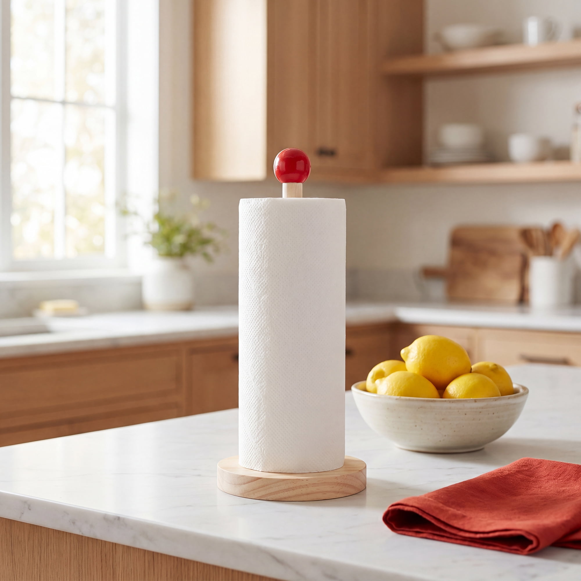 Unique Bargains Paper Towel Holder Wood Kitchen Decor for Bathroom Red 10.4x3.1inch