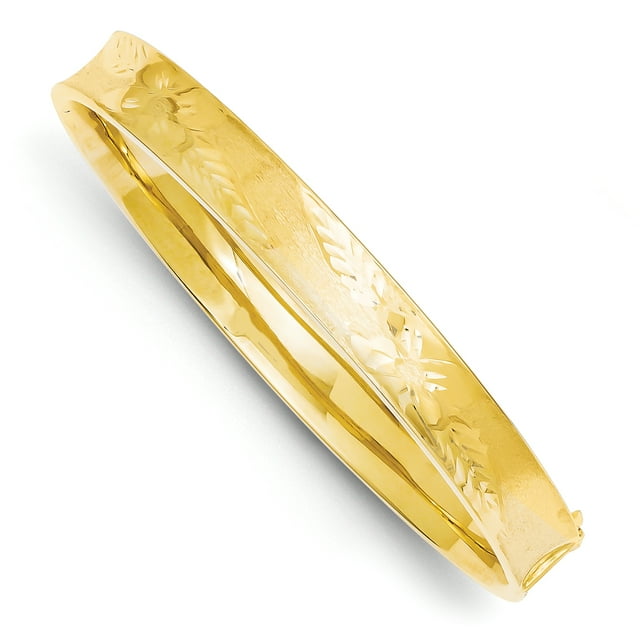 14K Yellow Gold 5/16 Diamond Cut Concave Hinged Bangle Bracelet