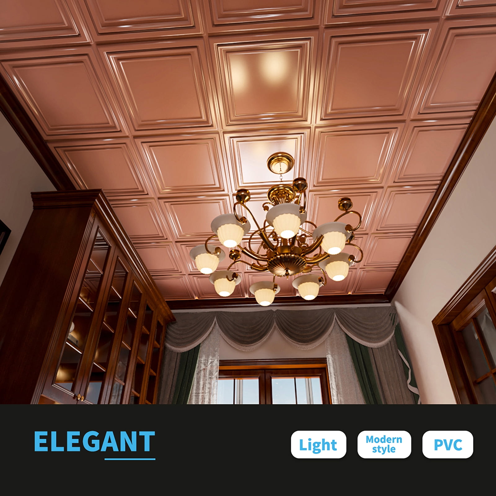 Art3d PVC Ceiling Tiles, 2'x2' Plastic Sheet in Copper (12-Pack)