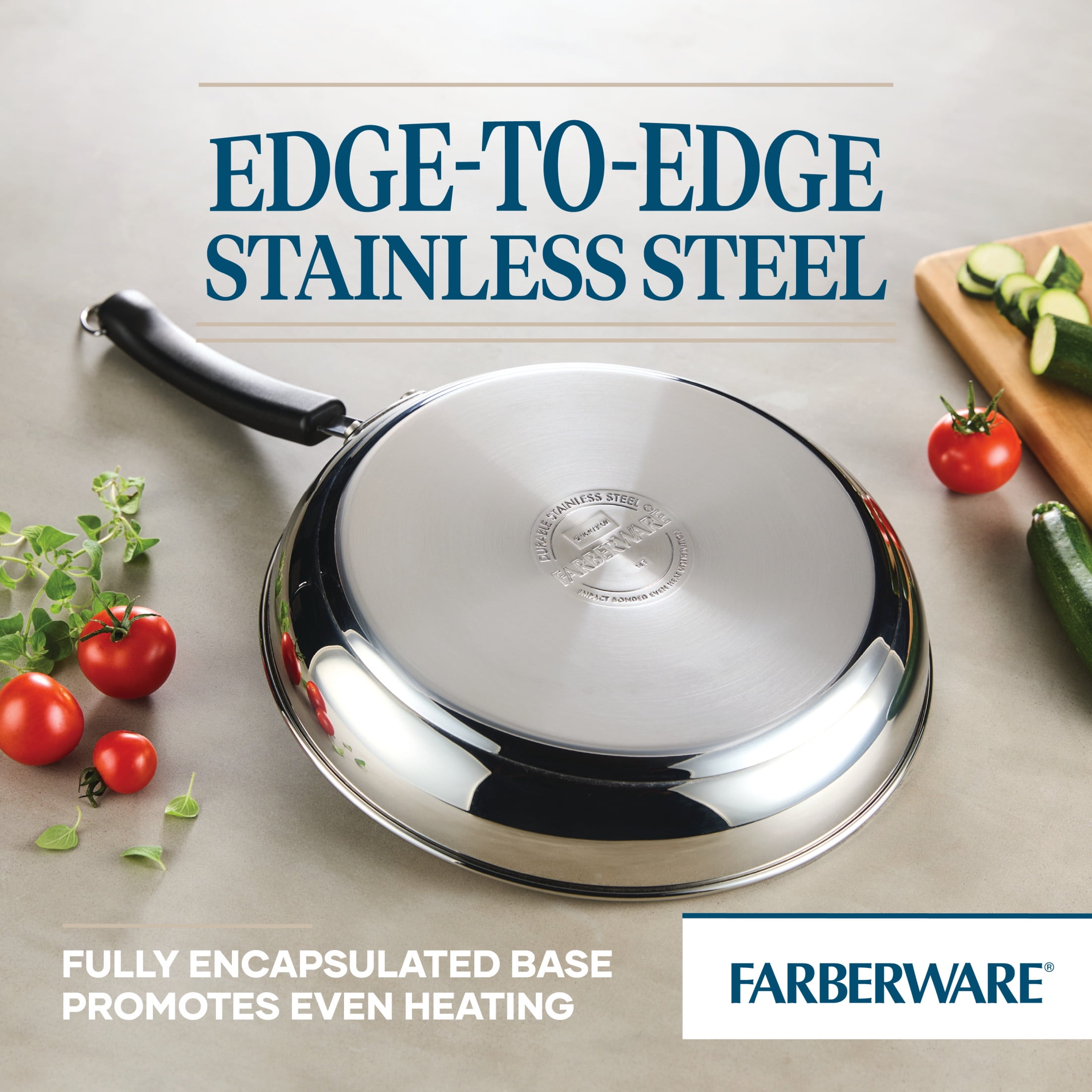 Farberware Brilliance 12.25 in Stainless Steel Frying Pan, Induction Compatible, Dishwasher Safe