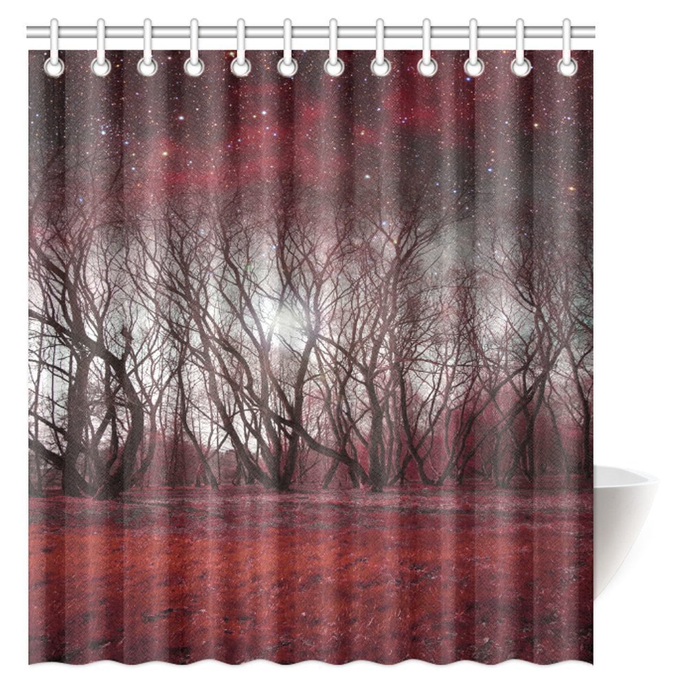 MYPOP Red Landscape Tree Shower Curtain, Mystical Red Forest Galaxy ...