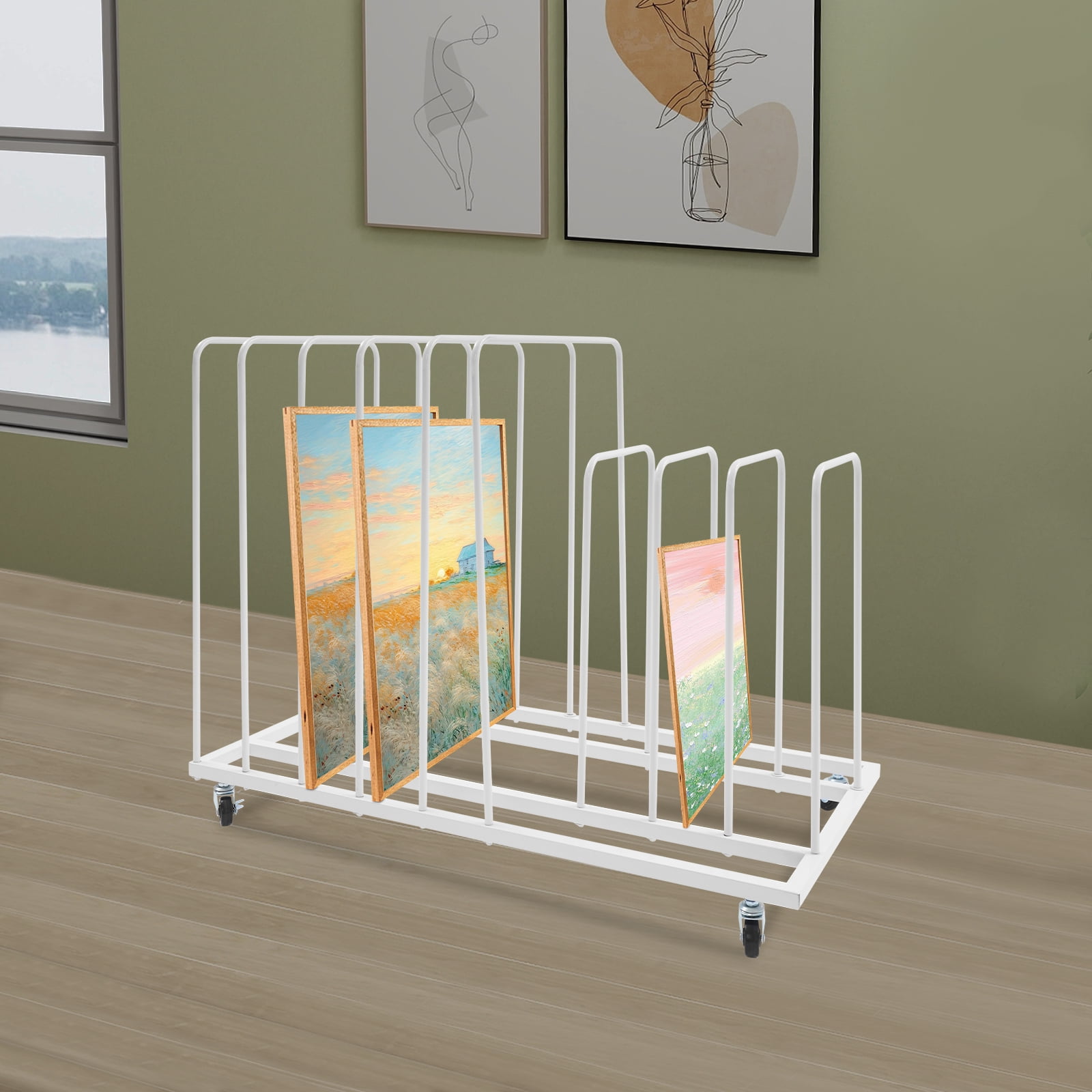 Art Drying Rack with Wheels, 33.46x17.32x27.17in White Iron, 9