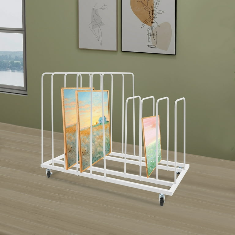Art Drying Rack with Wheels, 33.46x17.32x27.17in White Iron, 9