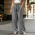 thumbnail image 6 of Women Solid Color Tie Elastic Waist Long Pants, Loose Casual Trousers with Side Pockets, Daily Walking Vacation Pants Gray L(L), 6 of 9