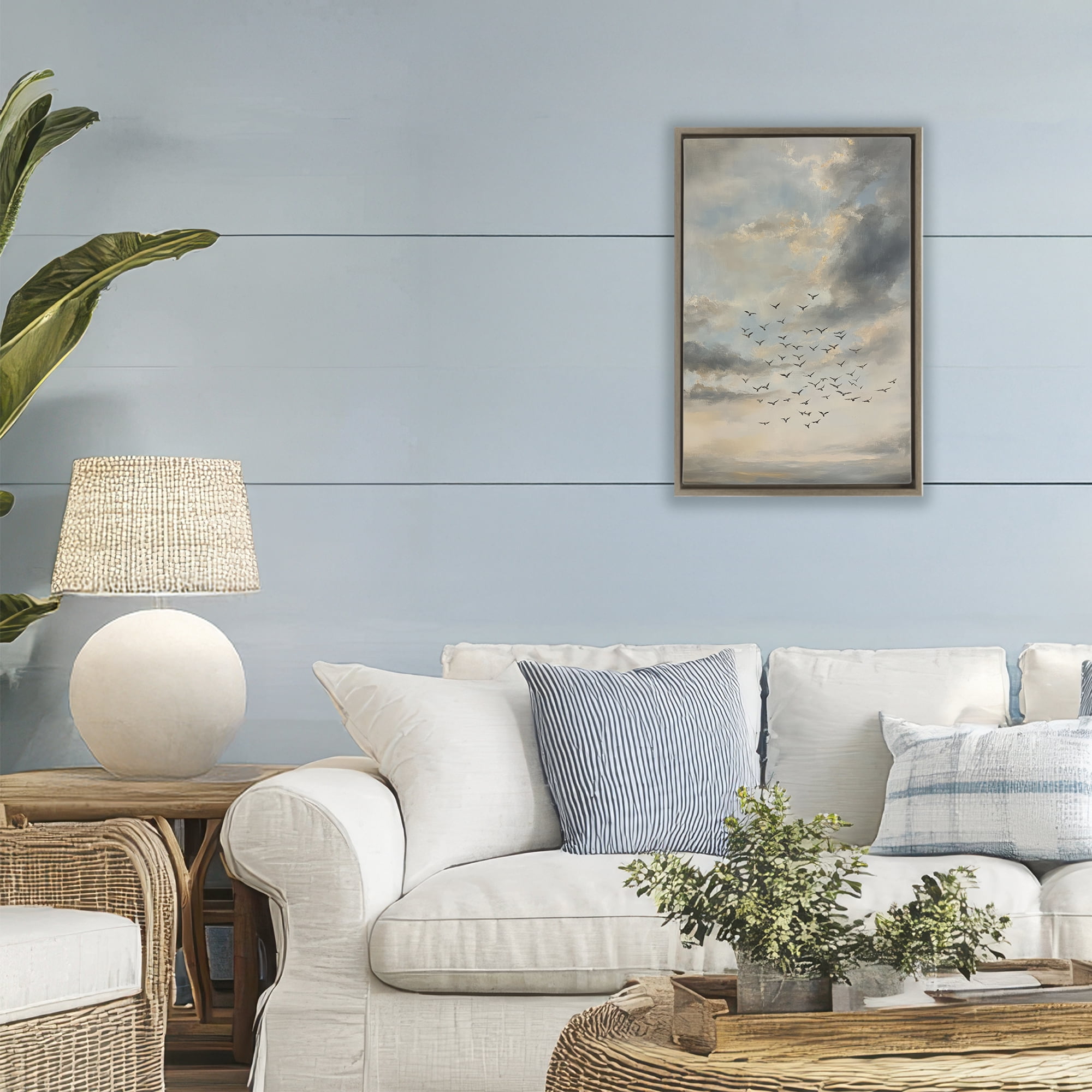 Stupell Industries Birds in the Clouds at Dusk Brown Framed Floater Canvas Wall Art, design by Petal Prints Design