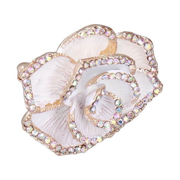 Broche con forma de camelia, elegante y exquisito broche adornado con diamantes de imitación para mujer, ropa, bufanda de seda, decoración, regalo blanco