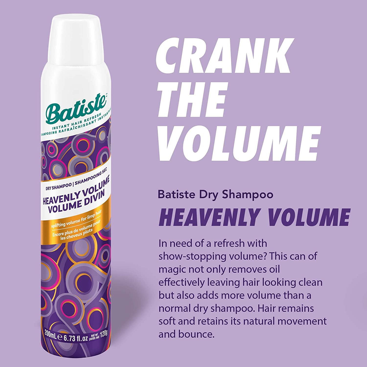 Kabelbane opnå udvikling Batiste Instant Hair Refresh Dry Shampoo Plus Show-Stopping Heavenly Volume  6.73oz/200ml - Walmart.com