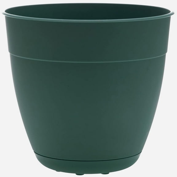 Bloem Dayton 16” Round Turtle Green Recycled Plastic Planter with Saucer Elevated Feet
