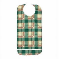 1 Pack, Reusable Washable Adult Bib or Clothing Protector with Crumb Catcher, Green Plaid