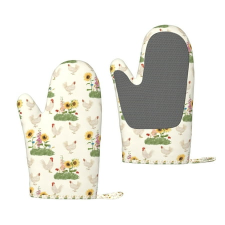 

Matuu Flowers And Hens for Silicone Oven Gloves Heat Resistant Grilling Gloves Non-Slip Silicone Oven Mitt Great for Grilling Kitchen and Cooking