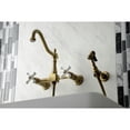 thumbnail image 3 of Kingston Brass KS1243PXBS Heritage Double-Handle Wall-Mount Bridge Kitchen Faucet with Brass Sprayer, Antique Brass, 3 of 8