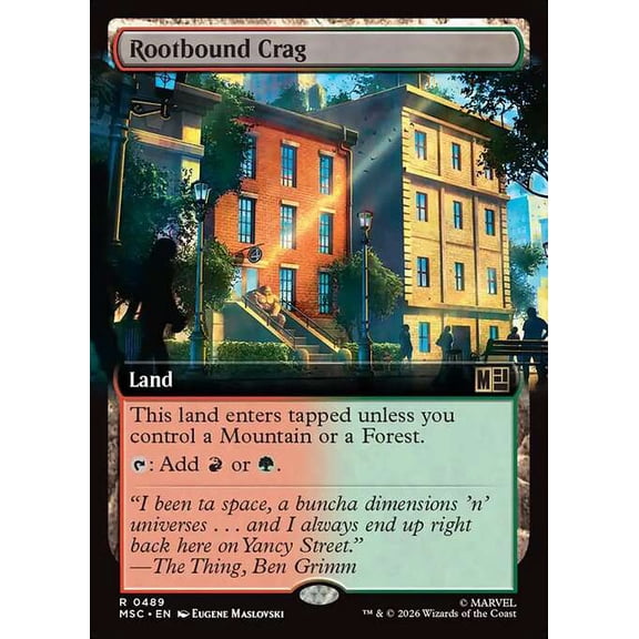 MtG Marvel Super Heroes Commander Rare Rootbound Crag [Extended Art] #489