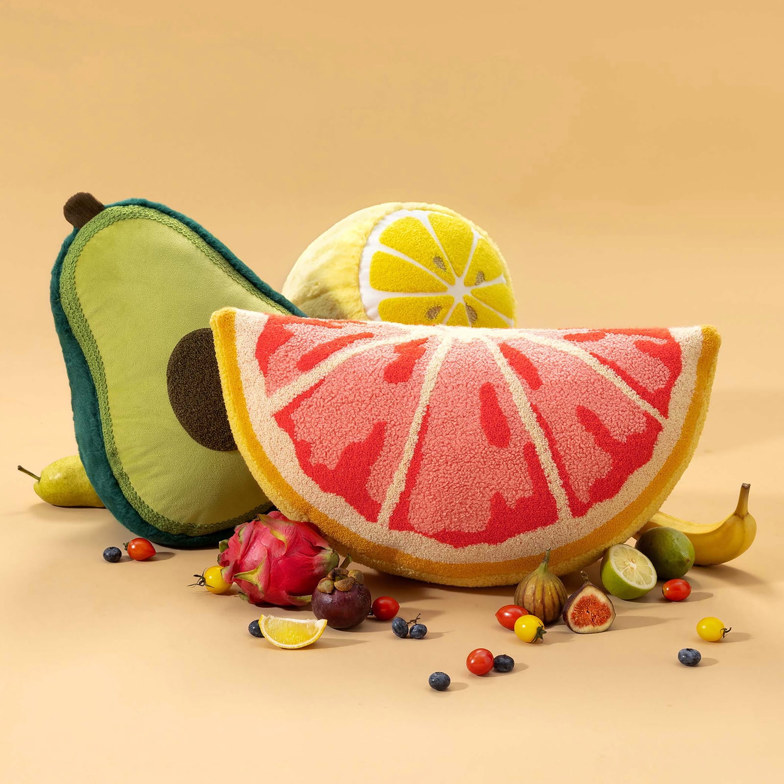 Phantoscope Soft Grapefruit Shaped Throw Pillow, 3D Fruit Decorative Plump Cushion for Kids Room, Nursery, Couch & Bed, 19.5-Inch Yellow and Pink, 1-Pack